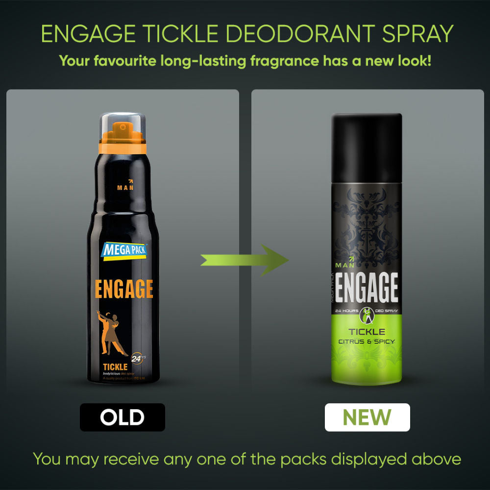 Engage Tickle Deo Spray For Men, Citrus & Spicy, Skin Friendly, Long-Lasting