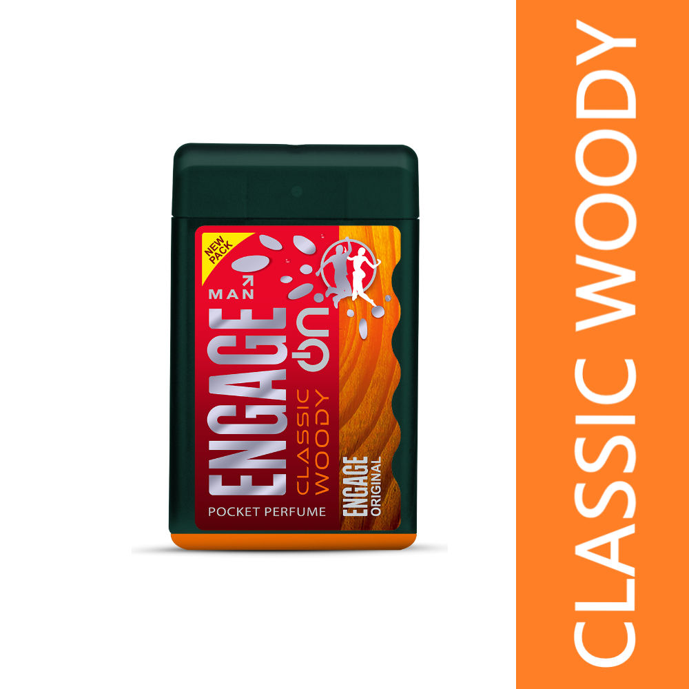 Engage On Classic Woody Pocket Perfume For Men, Citrus & Spicy, Skin Friendly, Long-Lasting