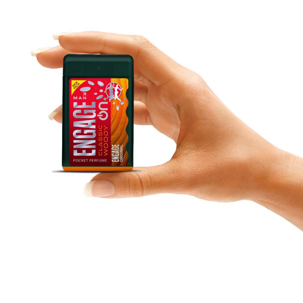 Engage On Classic Woody Pocket Perfume For Men, Citrus & Spicy, Skin Friendly, Long-Lasting