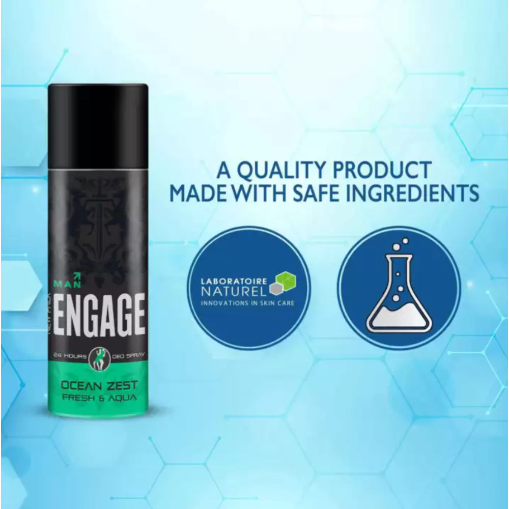 Engage Ocean Zest Deodorant for Men, Citrus & Aqua, Skin Friendly, Long-Lasting