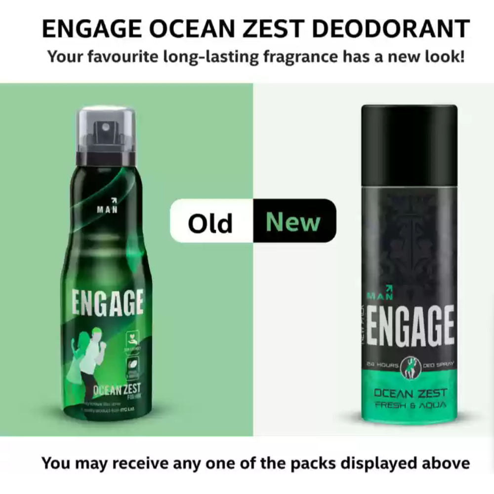 Engage Ocean Zest Deodorant for Men, Citrus & Aqua, Skin Friendly, Long-Lasting