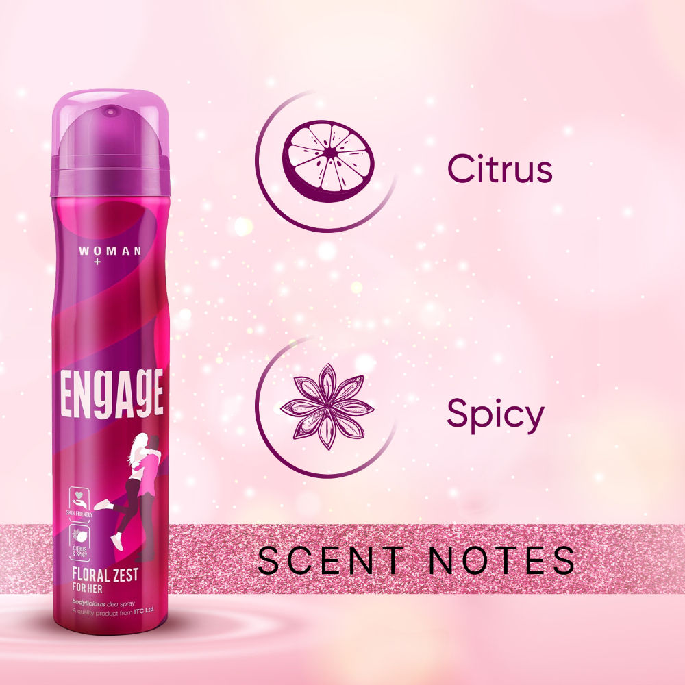 Engage Floral Zest Deodorant for Women, Citrus & Floral, Skin Friendly, Long-Lasting