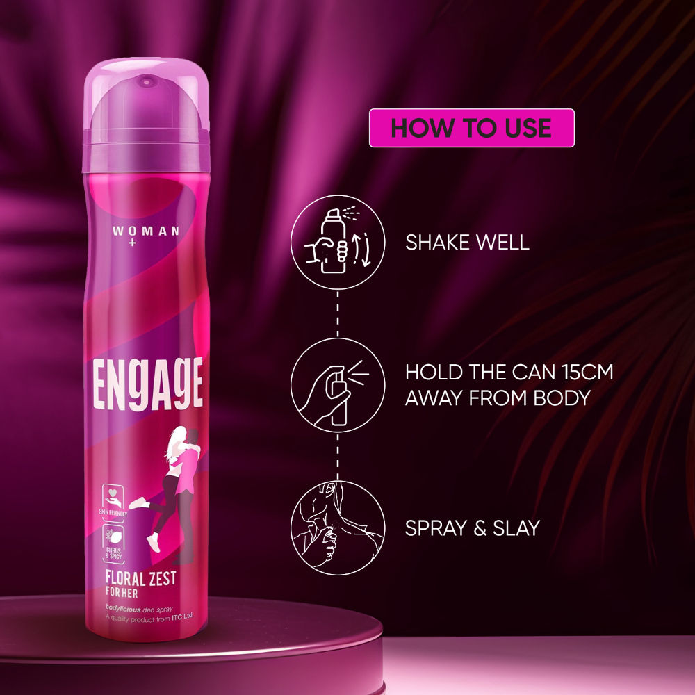 Engage Floral Zest Deodorant for Women, Citrus & Floral, Skin Friendly, Long-Lasting