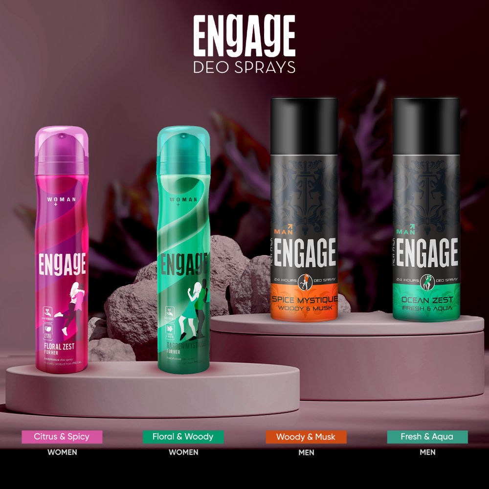 Engage Floral Zest Deodorant for Women, Citrus & Floral, Skin Friendly, Long-Lasting