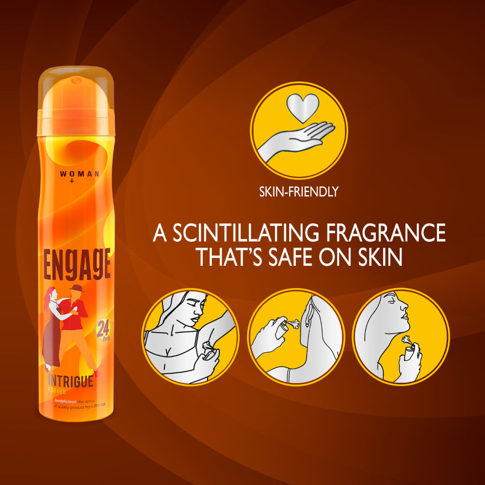 Engage Intrigue Deodorant for Women, Sweet & Sophisticated, Skin-Friendly, Long-Lasting
