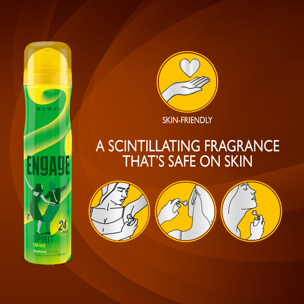 Engage Spirit Deodorant for Women, Cheerful & Jolly, Skin-Friendly, Long-Lasting