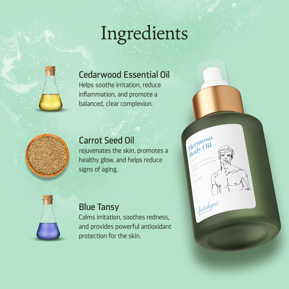 Indulgeo Essentials Hermoso Body Oil For Men, Helps in Reducing Dryness & Dullness