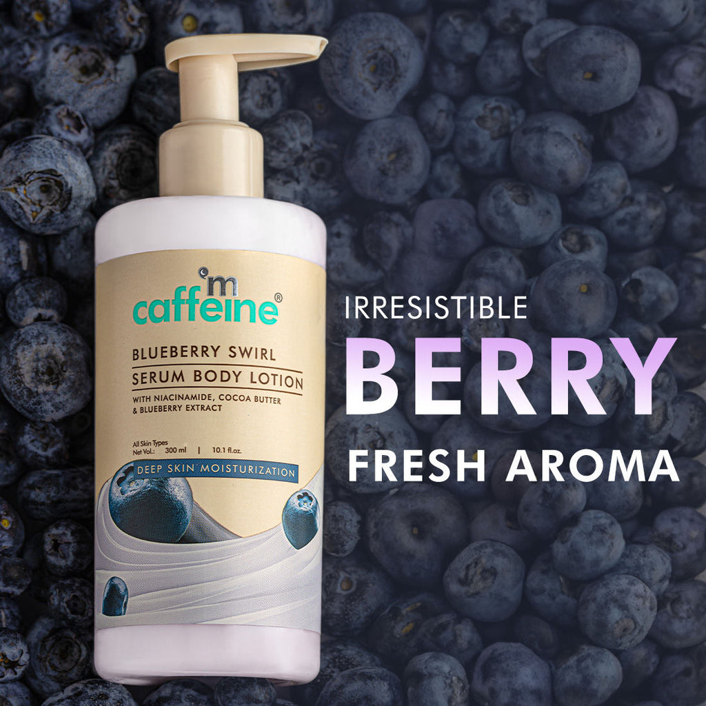 MCaffeine Blueberry Swirl Serum Body Lotion 72 hrs Deep Moisturization With Niacinamide