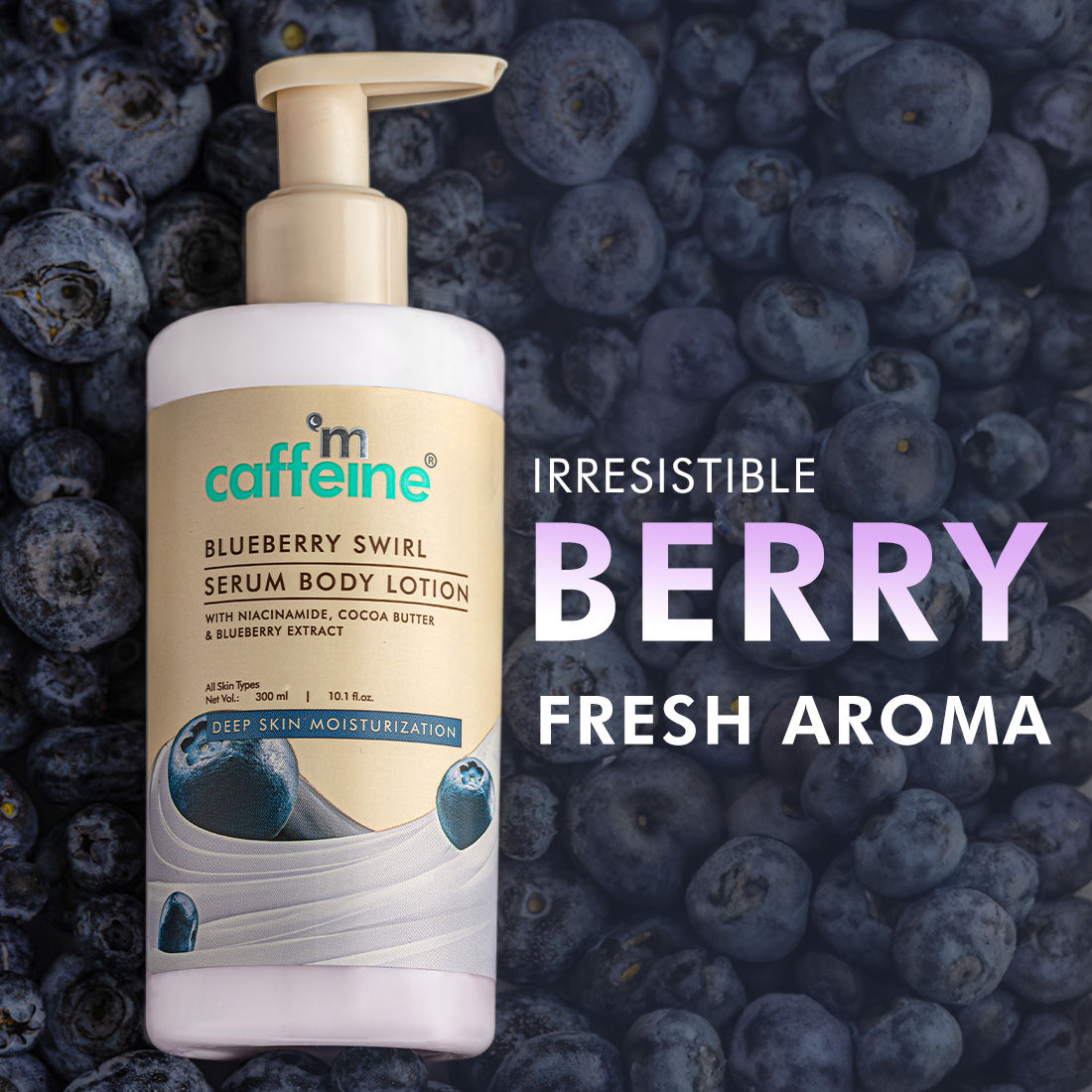 MCaffeine Blueberry Swirl Serum Body Lotion 72 hrs Deep Moisturization With Niacinamide