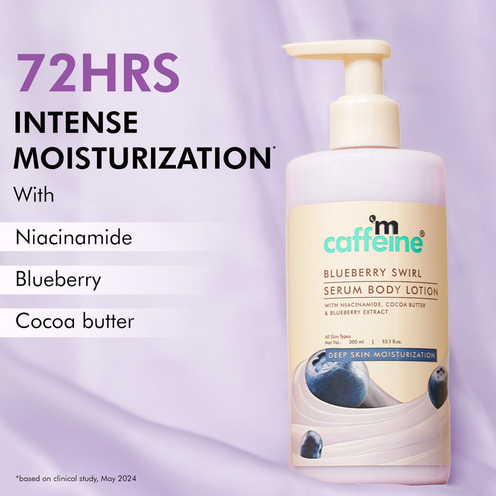 MCaffeine Blueberry Swirl Serum Body Lotion 72 hrs Deep Moisturization With Niacinamide