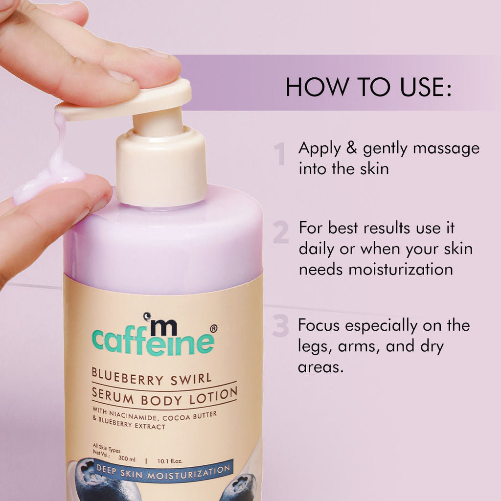 MCaffeine Blueberry Swirl Serum Body Lotion 72 hrs Deep Moisturization With Niacinamide