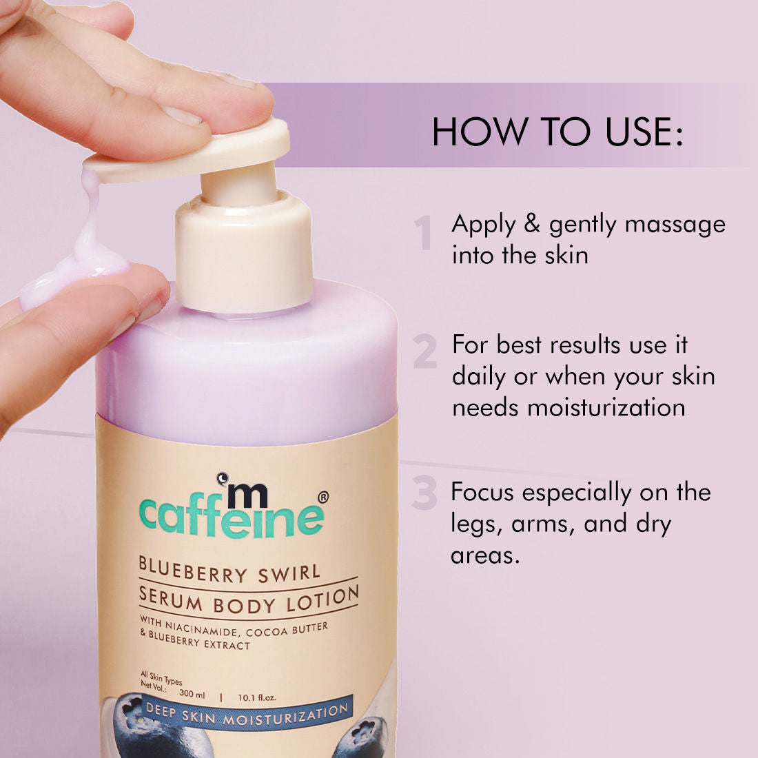 MCaffeine Blueberry Swirl Serum Body Lotion 72 hrs Deep Moisturization With Niacinamide