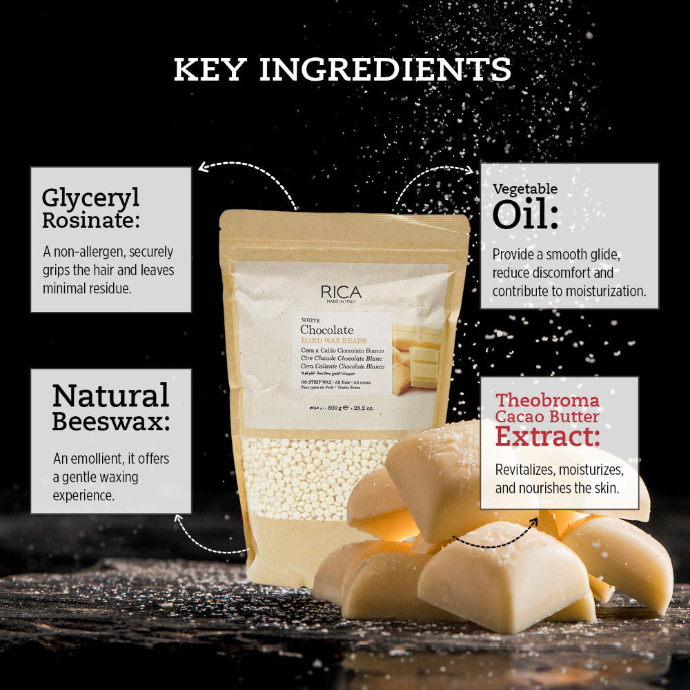 Rica White Chocolate Beads Wax For Dry Skin With Glyceryl Rosinate & Cocoa Seed Butter