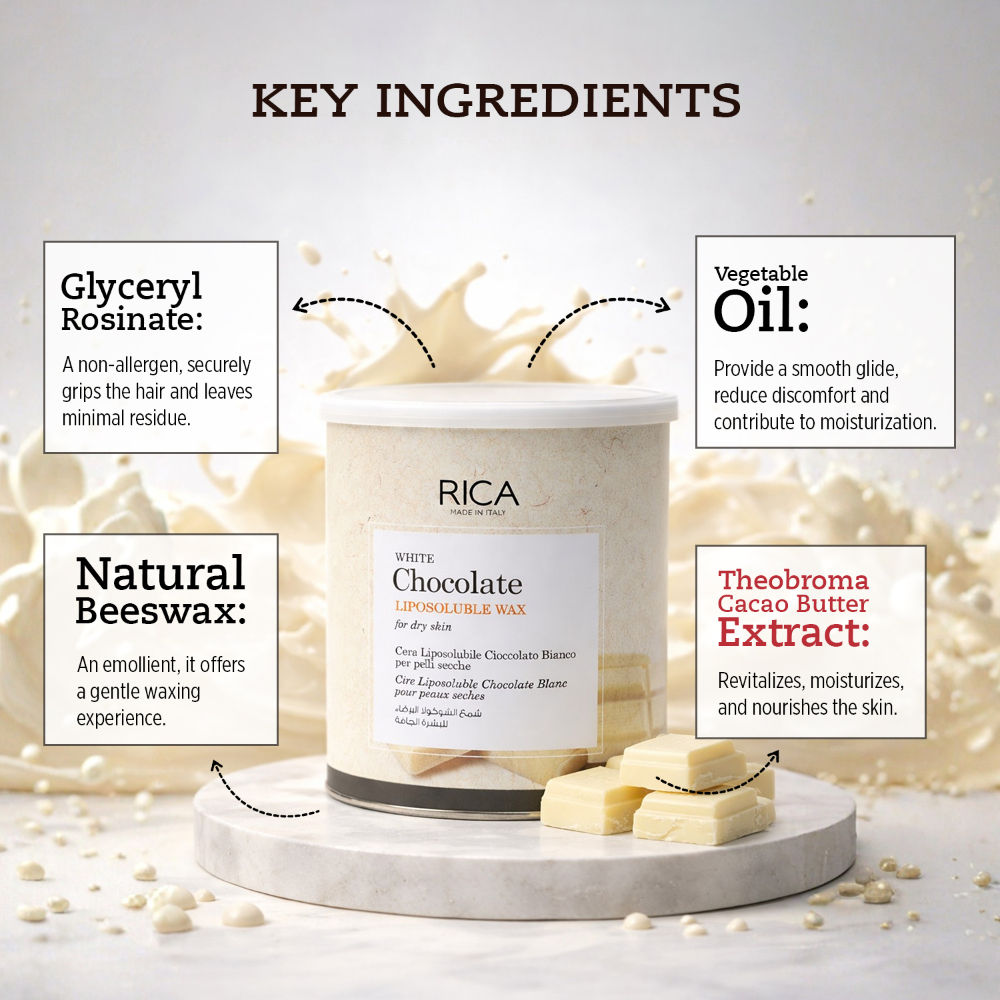 Rica White Chocolate Liposoluble Wax For Dry Skin With Glyceryl Rosinate & Natural Beeswax
