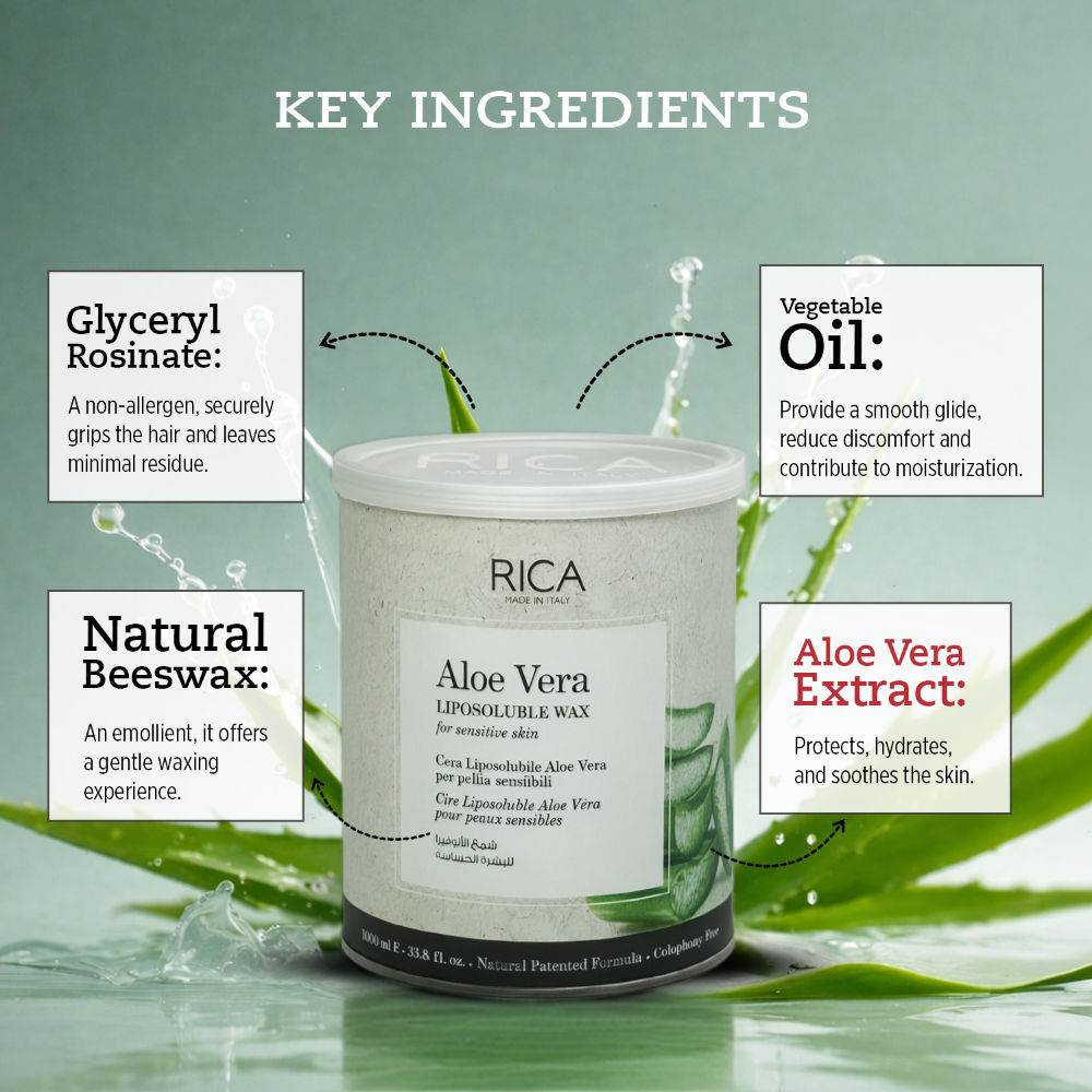 Rica Aloe Vera Liposoluble Wax For Sensitive Skin With Glyceryl Rosinate & Natural Beeswax