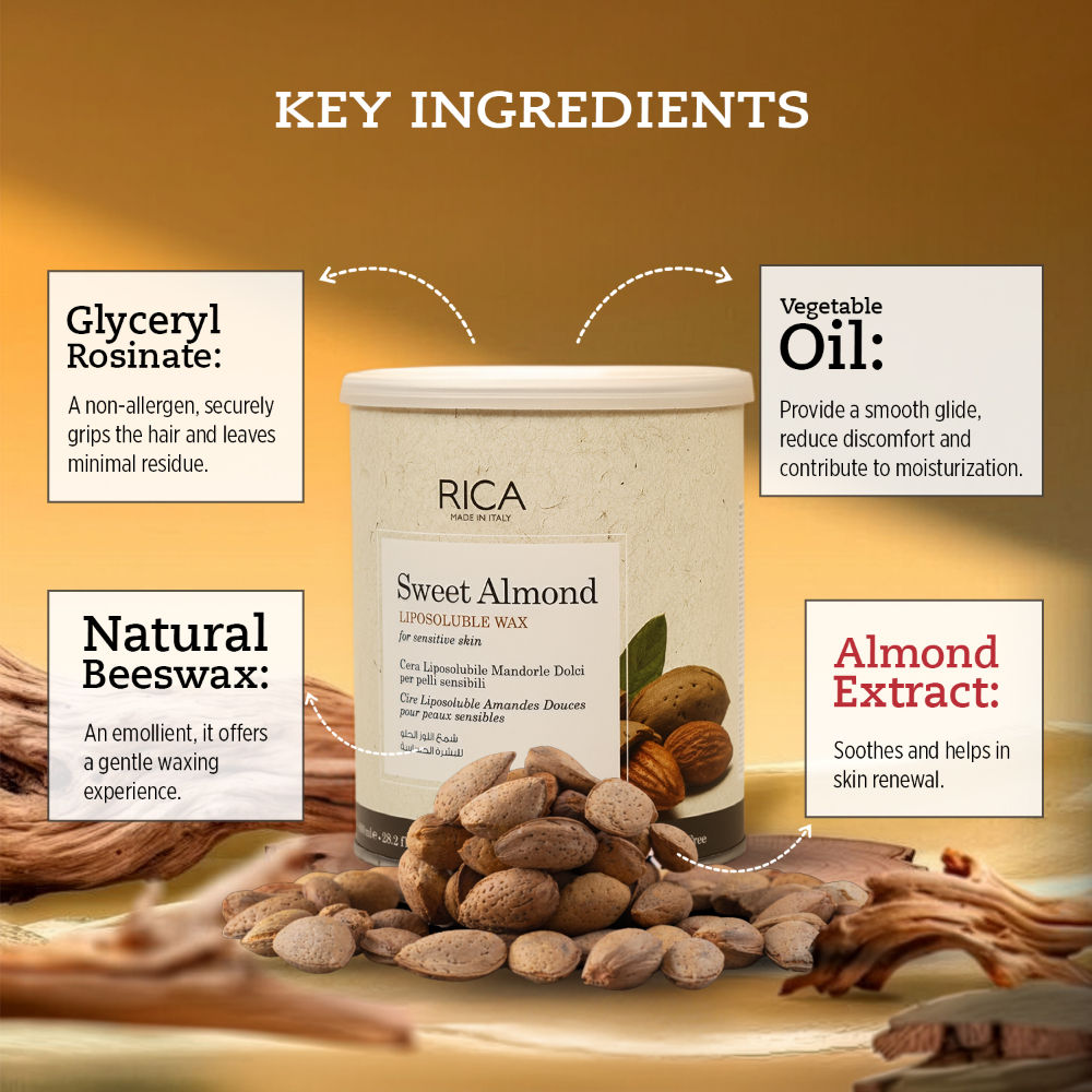 Rica Almond Liposoluble Wax For Sensitive Skin With Glyceryl Rosinate & Natural Beeswax