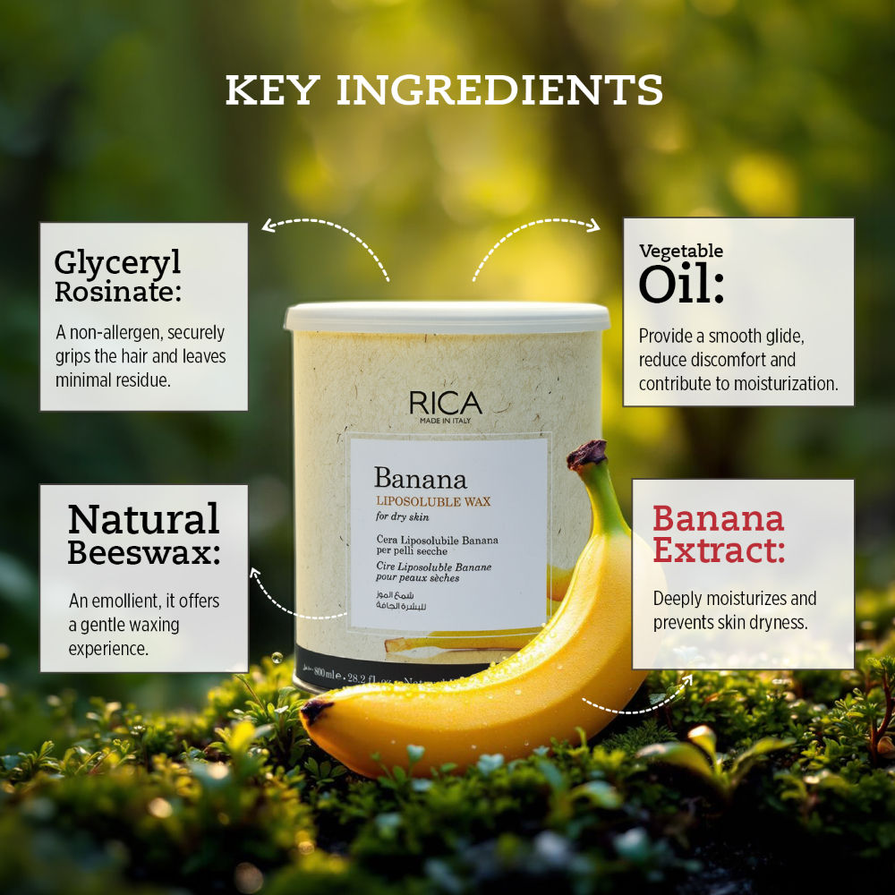 Rica Banana Liposoluble Wax For Dry Skin With Glyceryl Rosinate & Natural Beeswax