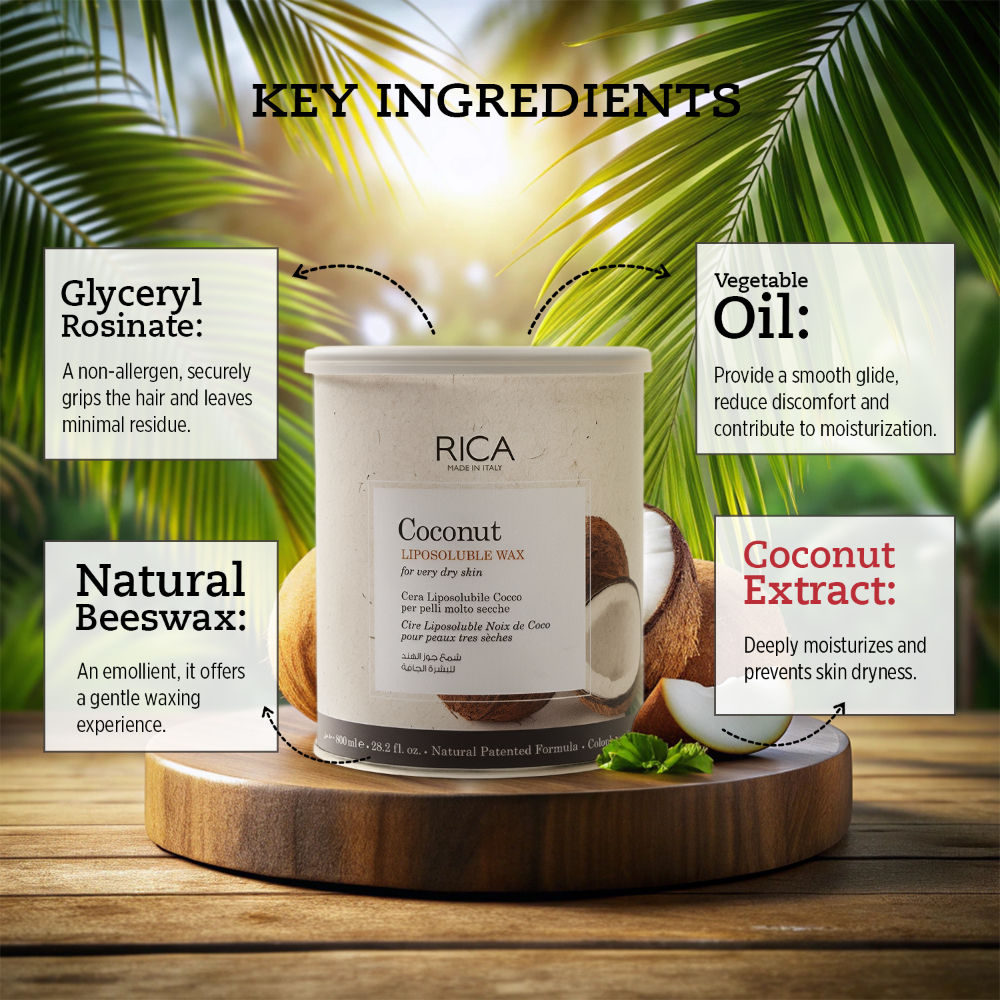 Rica Coconut Liposoluble Wax For Extremely Dry Skin With Glyceryl Rosinate & Natural Beeswax