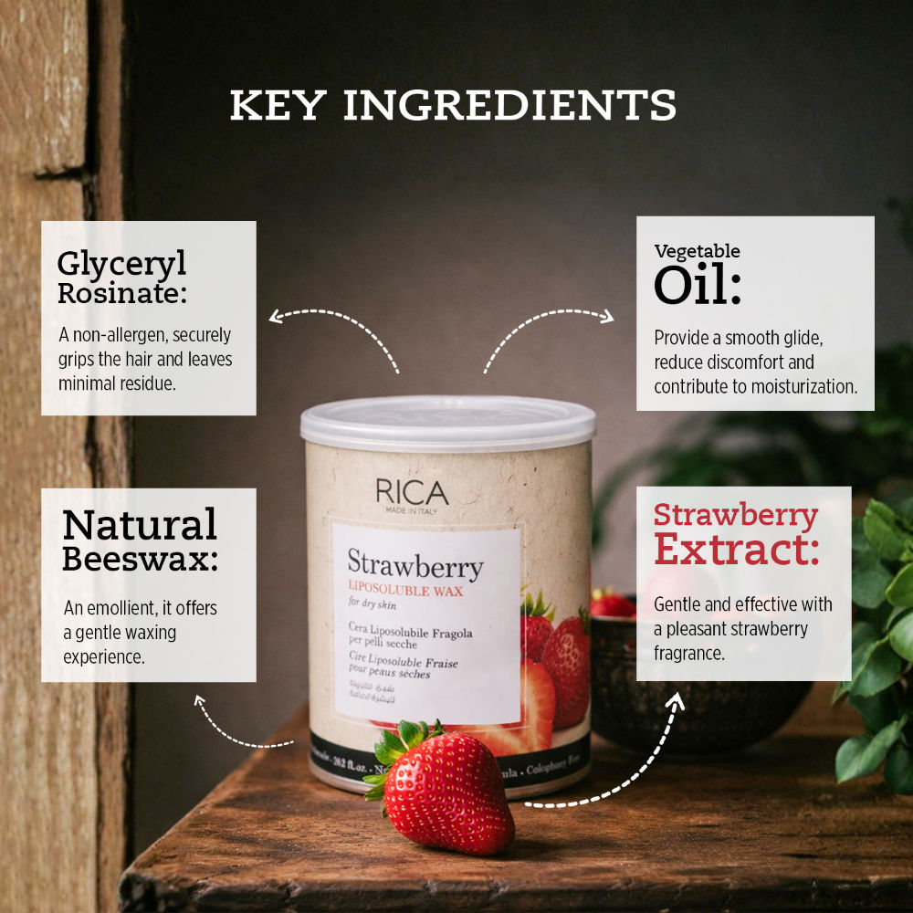 Rica Strawberry Liposoluble Wax For Dry Skin With Glyceryl Rosinate & Natural Beeswax