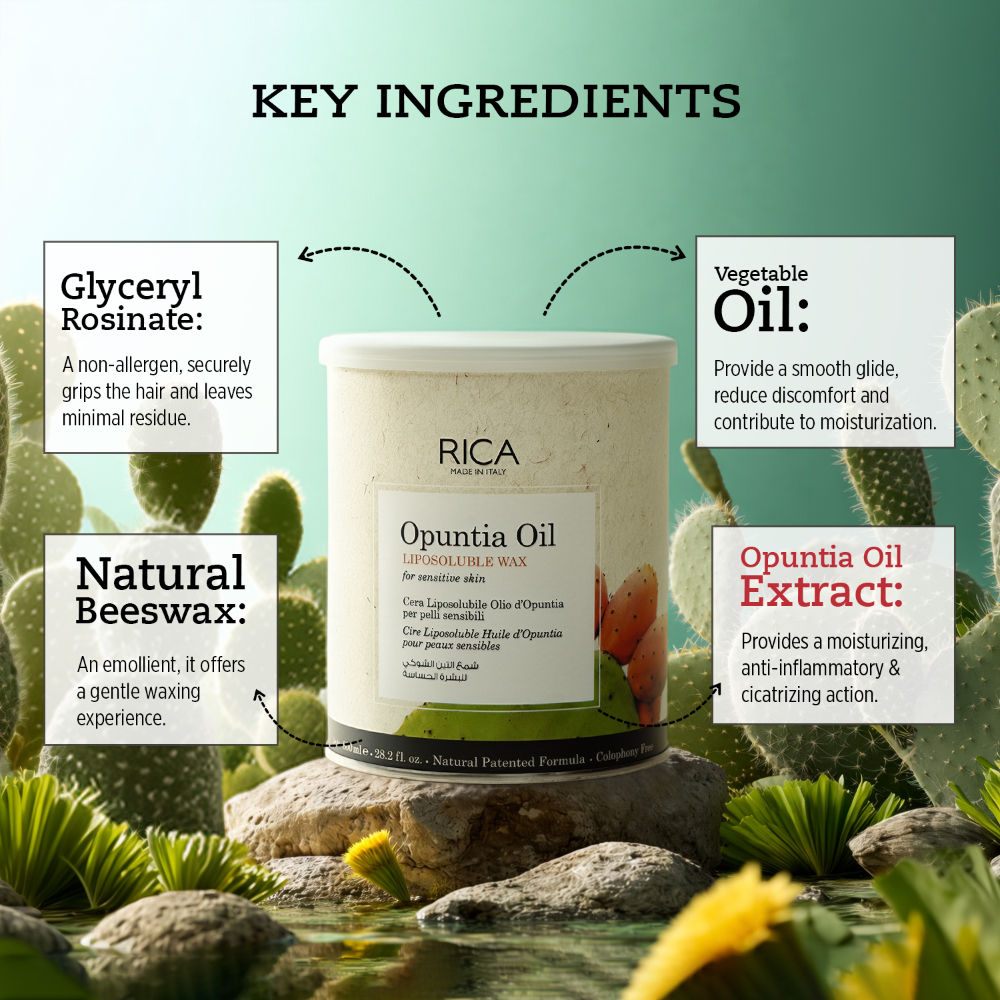 Rica Opuntia Oil Liposoluble Wax For Sensitive Skin With Glyceryl Rosinate & Natural Beeswax