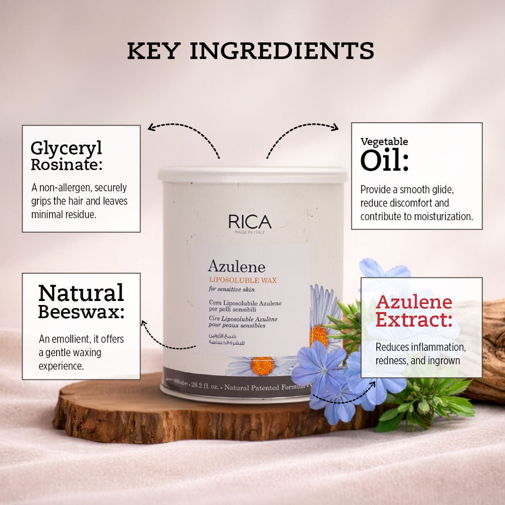 Rica Azulene Liposoluble Wax For Sensitive Skin With Glyceryl Rosinate & Natural Beeswax