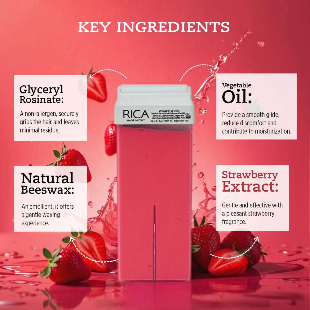Rica Strawberry Liposoluable Wax Refill For Dry Skin With Glyceryl Rosinate & Natural Beeswax