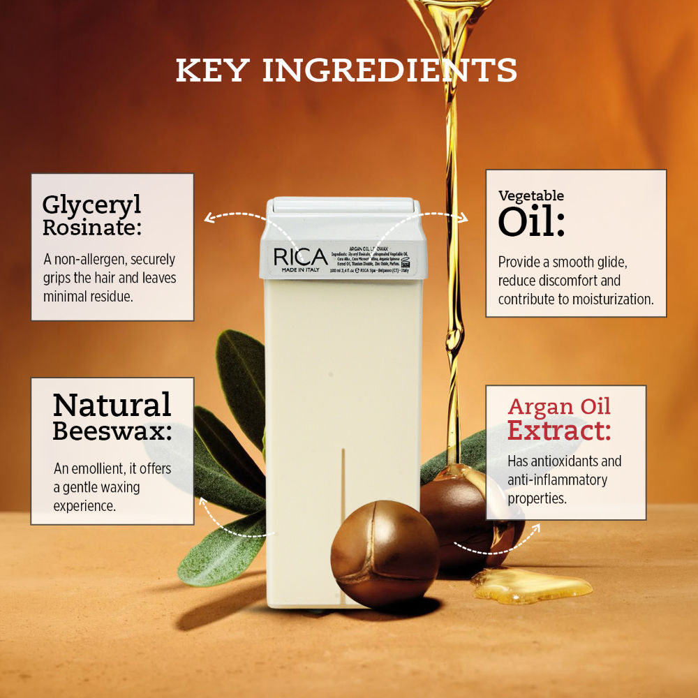 Rica Argan Oil Liposoluable Wax Refill For Sensitive Skin With Glyceryl Rosinate & Natural Beeswax