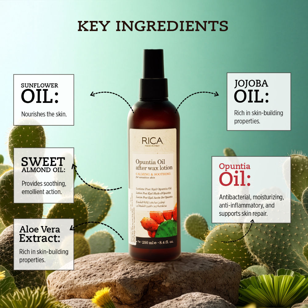 Rica Opuntia Oil After Wax Lotion For Sensitive Skin With Sun Flower Oil, Jojoba Oil & Vitamin E