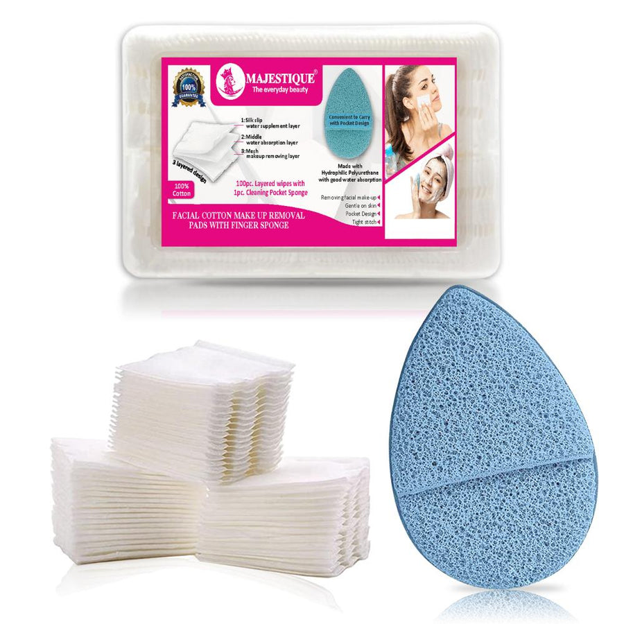 Majestique Cotton Face Pads with Reusable Sponge for Daily Makeup Removal - Color May Vary