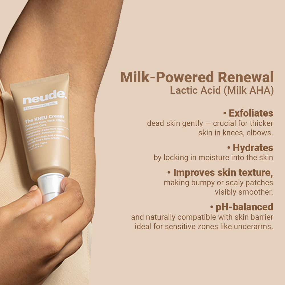 Neude Skin Knee, Neck, Elbow & Underarm Depigmentation Cream with Lactic, Kojic and Glycolic Acid
