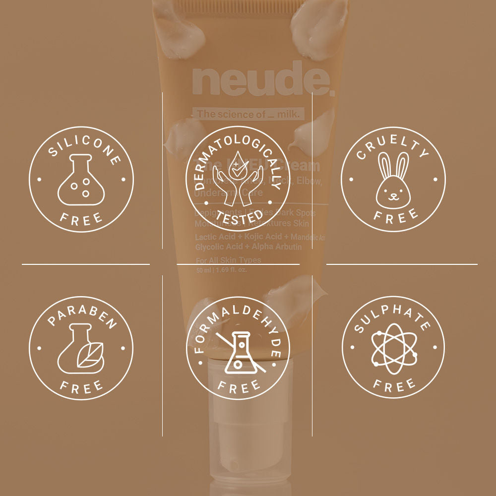 Neude Skin Knee, Neck, Elbow & Underarm Depigmentation Cream with Lactic, Kojic and Glycolic Acid