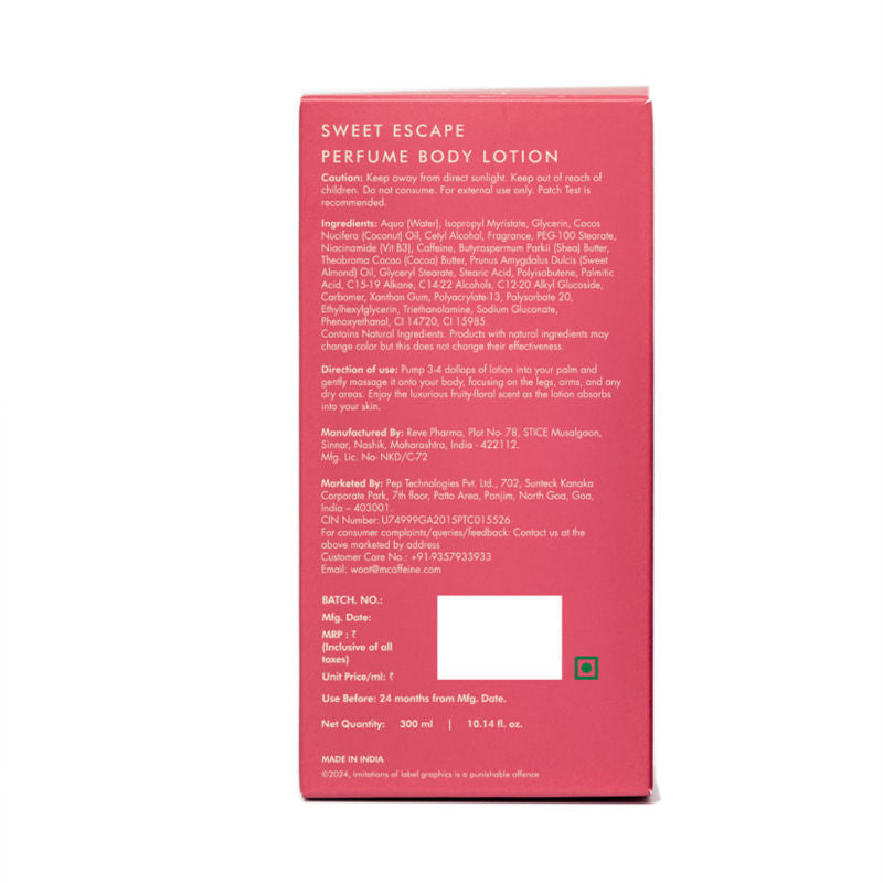MCaffeine Sweet Escape Perfume Body Lotion With Niacinamide & Cocoa Butter Fruity Floral Fragrance