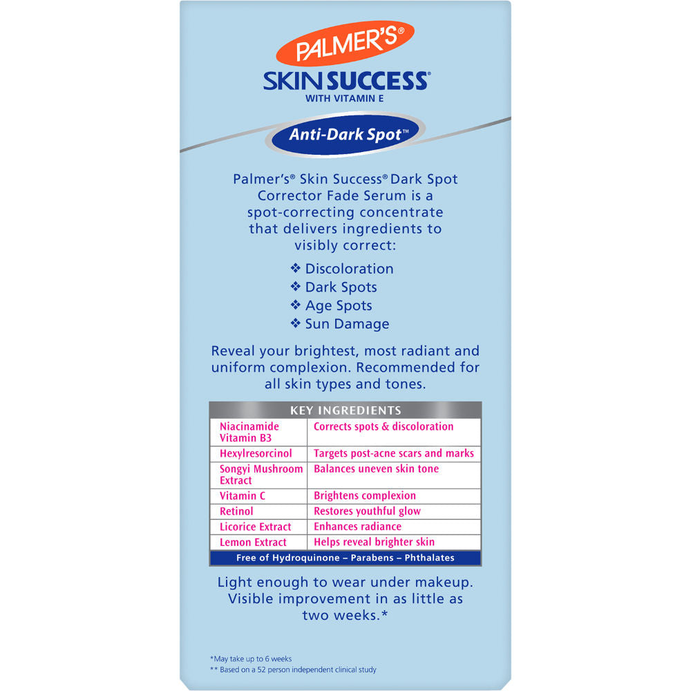 Palmer's Skin Success Fade Serum For Correction Of Dark Spots, Age Spots, Discoloration & Sun Damage