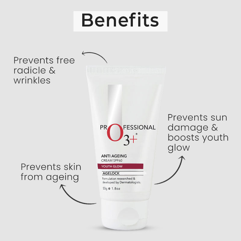 O3+ Agelock Anti Ageing Youth Glow Sunscreen Cream SPF 60