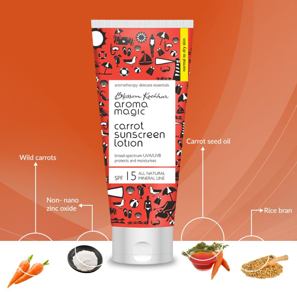 Aroma Magic Carrot Sunscreen Lotion SPF 15 UVA/UVB All Natural Mineral Line