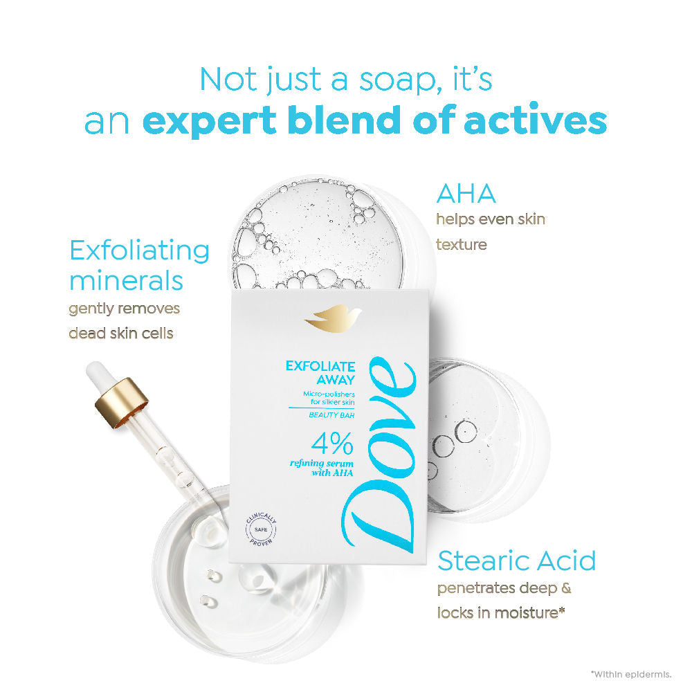 Dove Exfoliate Away Serum Beauty Bar with 4% Refining Serum + AHA