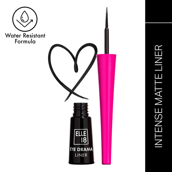 Elle 18 Eye Drama Liner, Matte Finish, Long Lasting, Water Resistant - Black