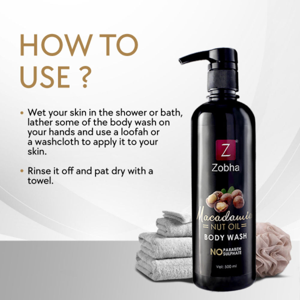 Zobha Body Wash with 100% Natural Macadamia Paraben and Sulphate Free