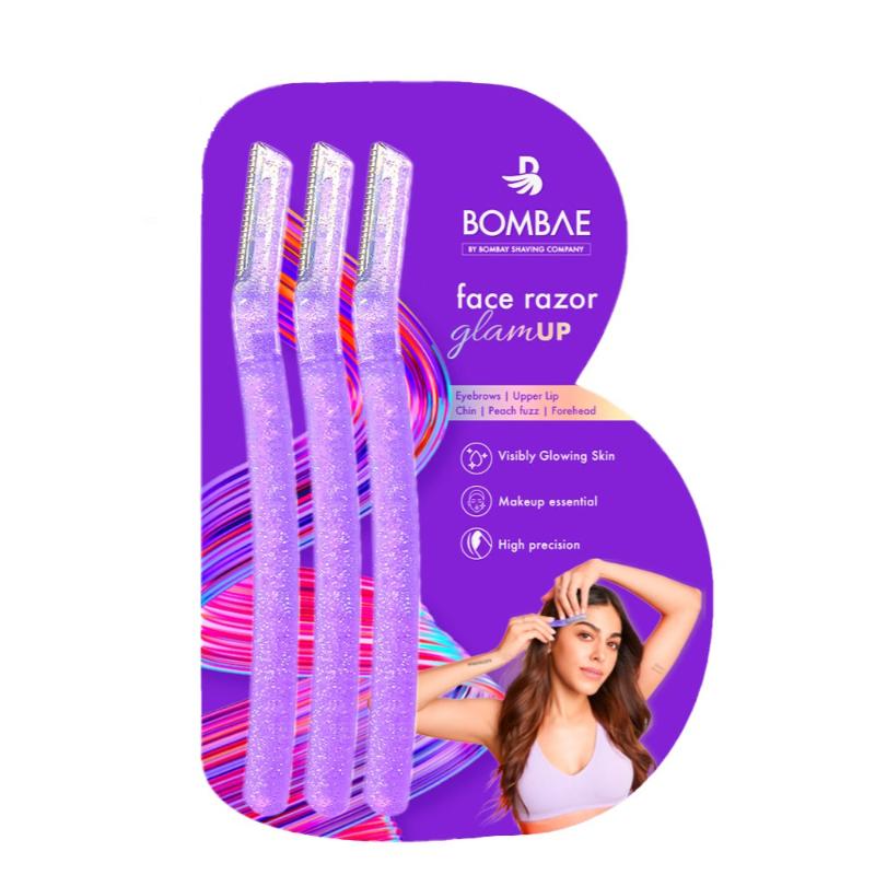 Bombae Glamup Face And Eyebrow Facial Hair Remover-Painless Glitter Razor For Beauty Makeup-3 Pack