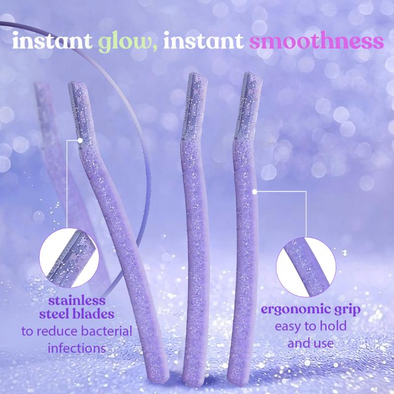 Bombae Glamup Face And Eyebrow Facial Hair Remover-Painless Glitter Razor For Beauty Makeup-3 Pack