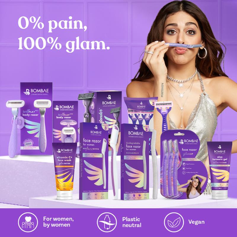 Bombae Glamup Face And Eyebrow Facial Hair Remover-Painless Glitter Razor For Beauty Makeup-3 Pack
