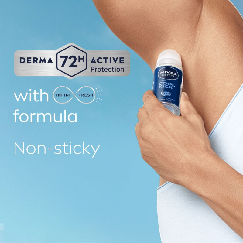 NIVEA Men Deodorant Roll On, Cool Kick, 48h Long lasting Freshness