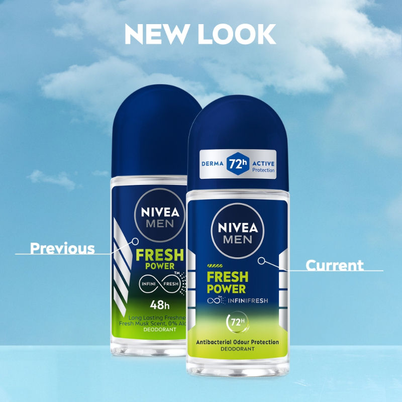 NIVEA MEN Deodorant Roll On- Fresh Power- 72h Long lasting Freshness with Fresh Musk Scent