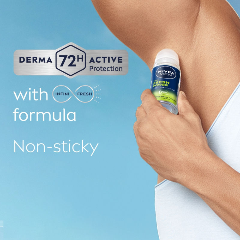 NIVEA MEN Deodorant Roll On- Fresh Power- 72h Long lasting Freshness with Fresh Musk Scent
