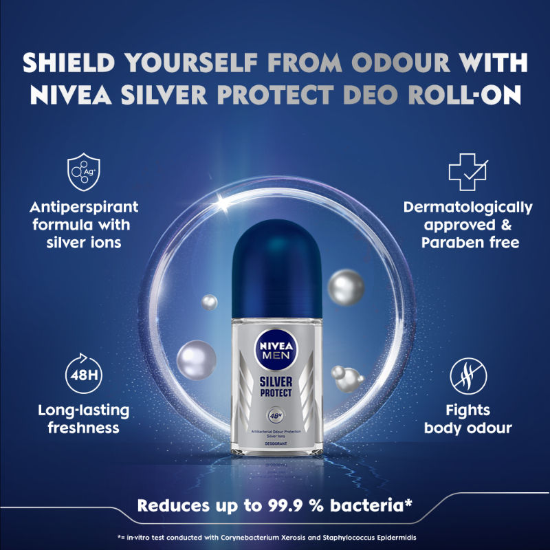 NIVEA Men Deodorant Roll On - Silver Protect - Antibacterial Odour Protection For 72H Freshness