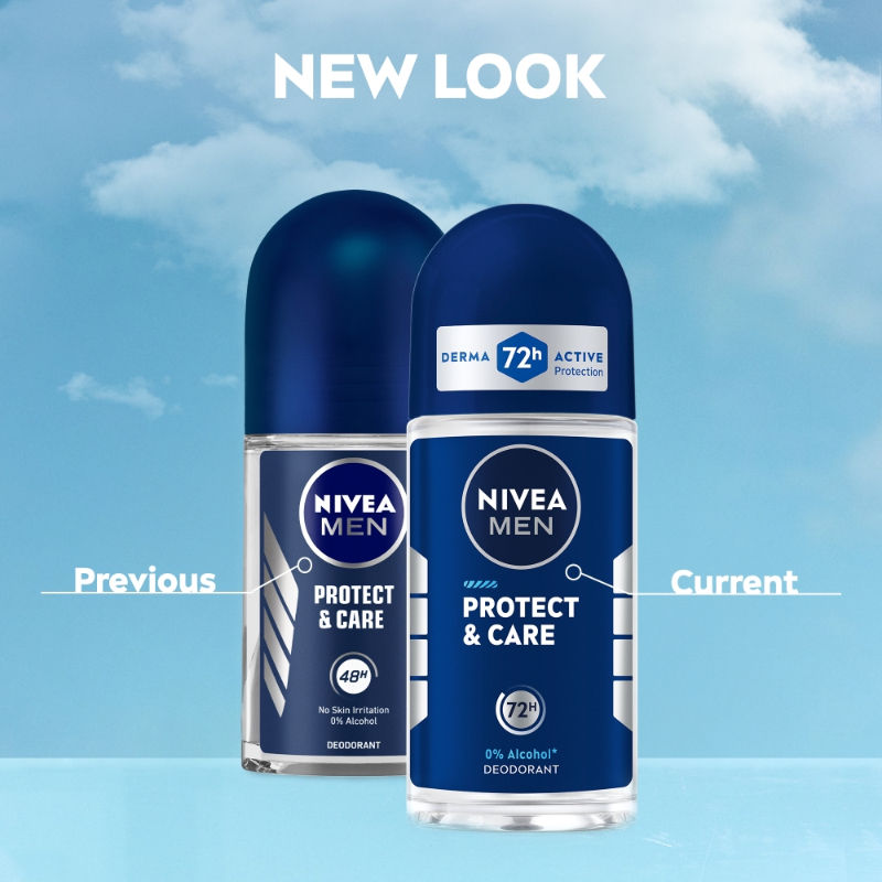 NIVEA MEN Deodorant Roll On, Protect & Care, No Skin Irritation & 48h Freshness