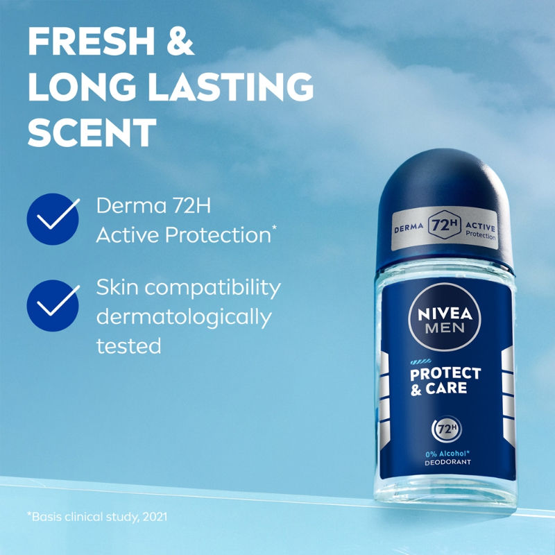 NIVEA MEN Deodorant Roll On, Protect & Care, No Skin Irritation & 48h Freshness