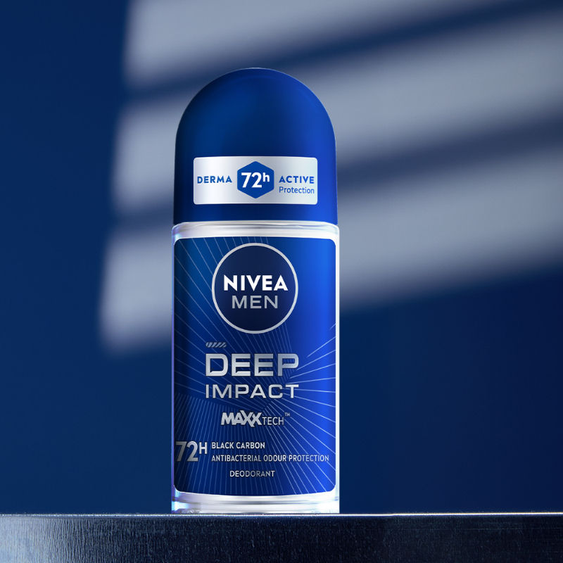 Nivea Men Deodorant Roll On Deep Impact Maxx Tech Freshness Black Carbon 72H Anti Perspirant Freshness