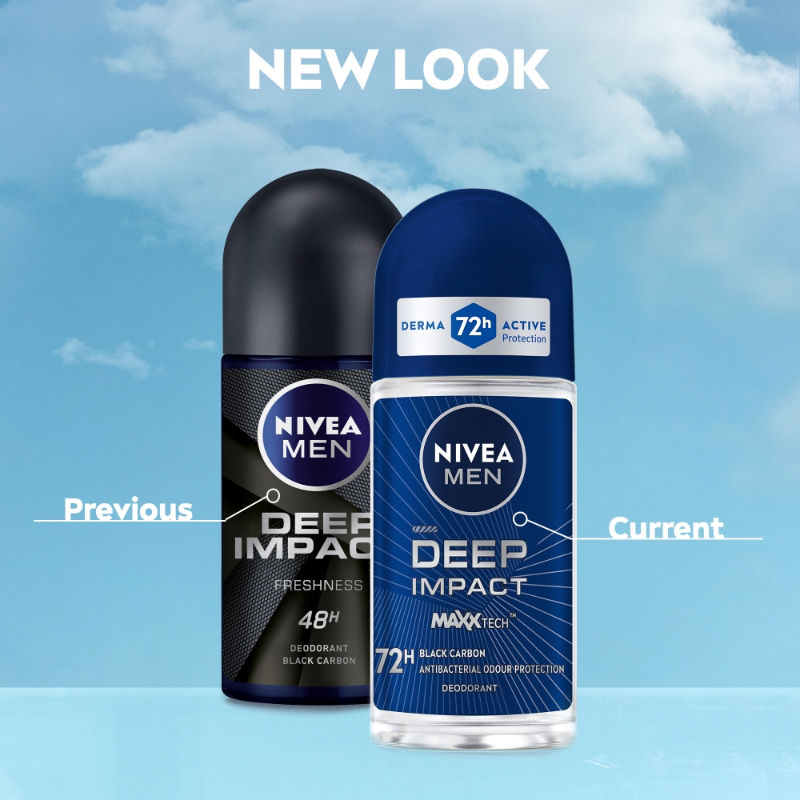 Nivea Men Deodorant Roll On Deep Impact Maxx Tech Freshness Black Carbon 72H Anti Perspirant Freshness