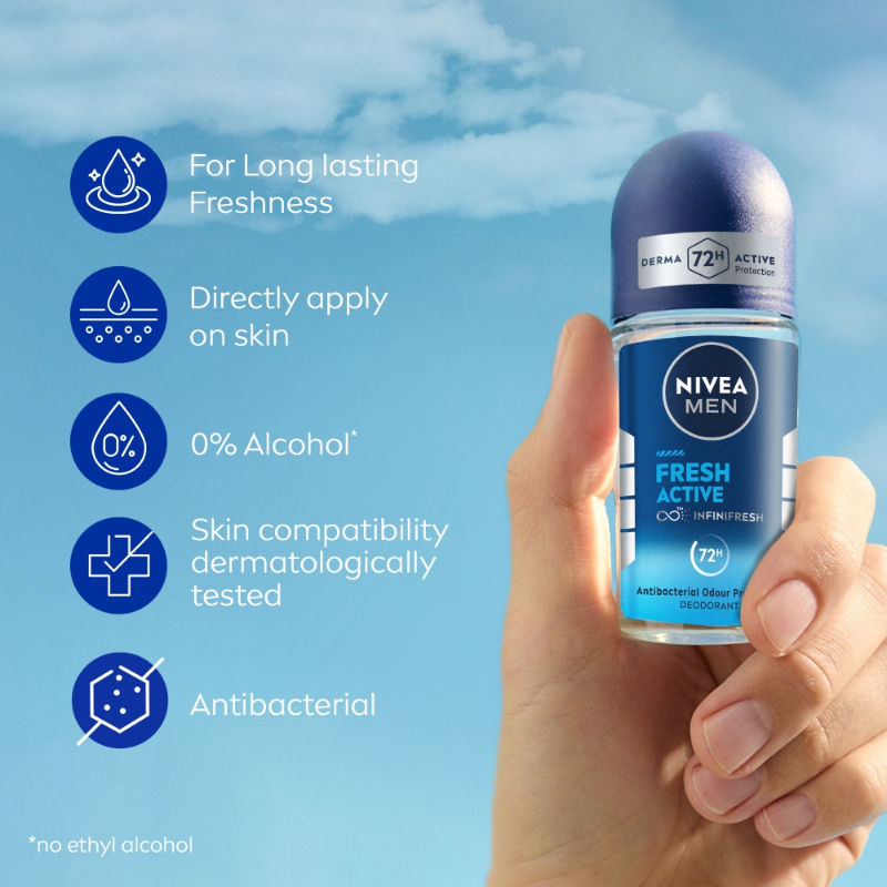 NIVEA MEN Fresh Active 72h Deodorant Roll On For Men